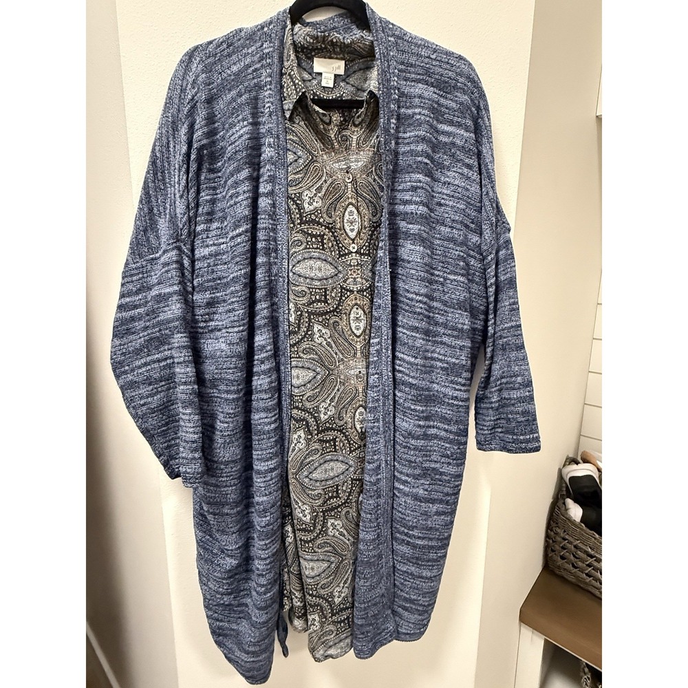 J. Jill Women's Sheer Blue Shift Long Sleeve Lightweight Sweater‎ & Dress Set XL